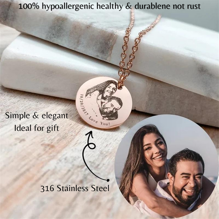 Caliza Rossi Personalised Photo & Message Engraved Necklace For Her [CU001]